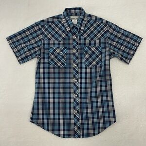 Wrangler Wrancher Pearl Snap Plaid Short Sleeve Shirt Size Medium